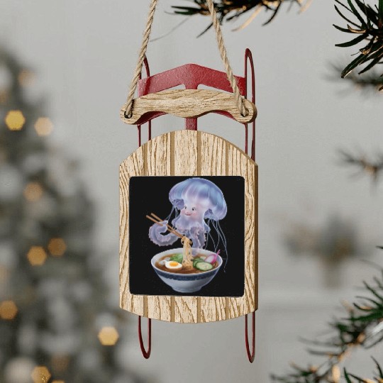 Jellyfish Eating Ramen Realistic Sled Ornaments