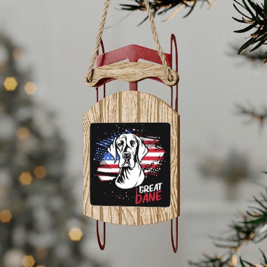 4th Of July US Flag Vintage Dog Lover Great Dane Sled Ornaments