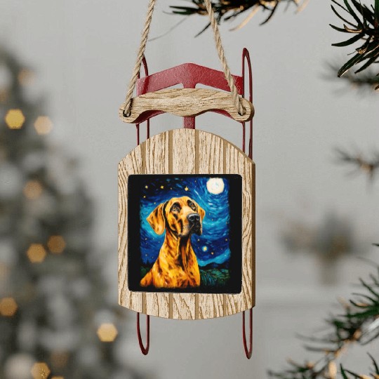Great Dane Dog Starry Night Painting Sled Ornaments