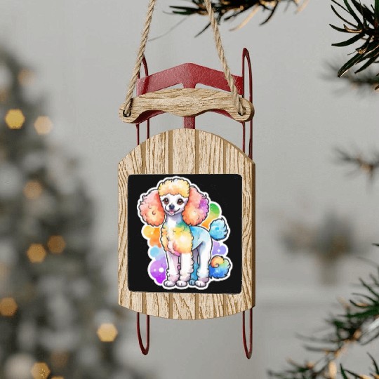 Poodle Watercolor Sled Ornaments