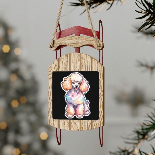 Poodle Watercolor Sled Ornaments