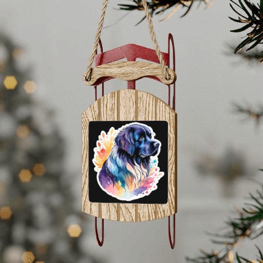 Newfoundland Dog Watercolor Sled Ornaments