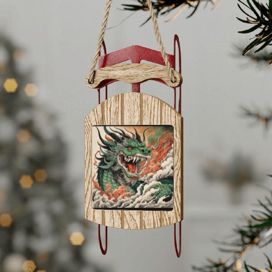 Vintage Style Dragon 6 - Red/green Sled Ornaments