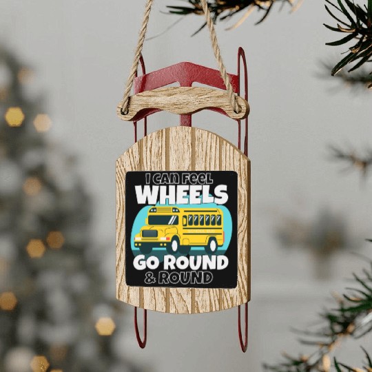 Cute back to school bus wheels go round and round Sled Ornaments
