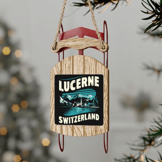 Lucerne Switzerland Souvenir Scenic Mountains Sled Ornaments