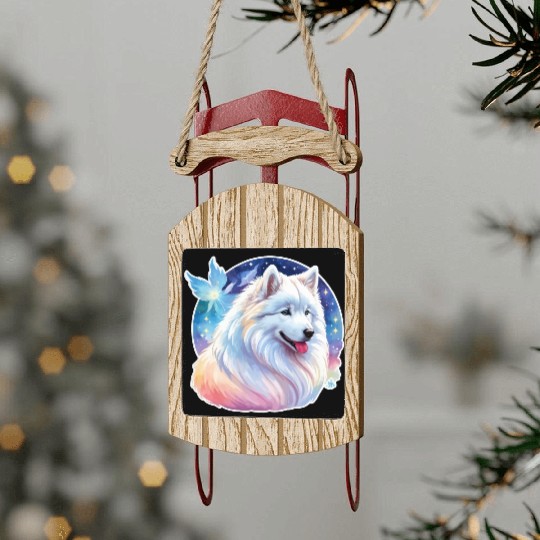 Samoyed Dog Watercolor Sled Ornaments