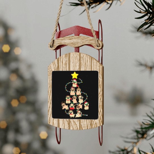 Pug Christmas Tree Dog Santa Claus Hat Xmas Merry Sled Ornaments