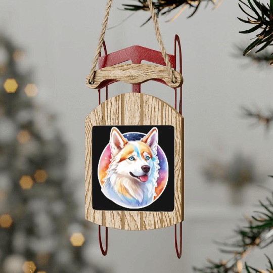Siberian Husky Watercolor Sled Ornaments