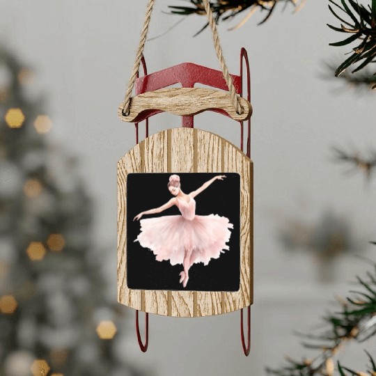 Beautiful Ballerina Girl Dancing Ballet Watercolor Sled Ornaments