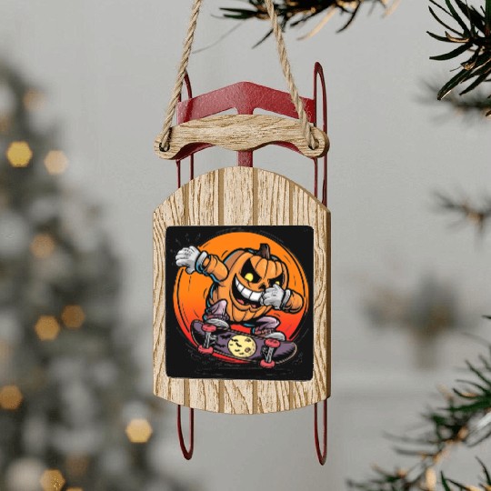 Halloween jack o lantern dabbing Sled Ornaments