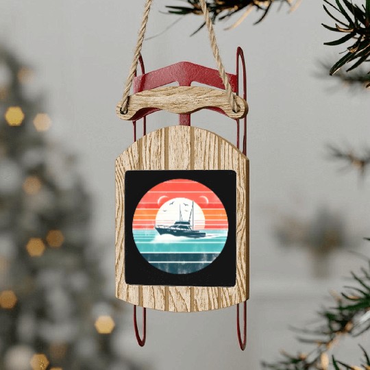 Sunset Yacht Adventure Retro Design Sled Ornaments