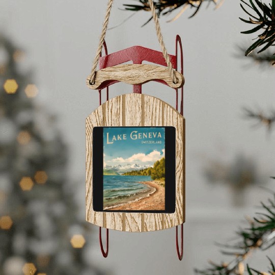 Vintage Travel Lake Geneva Switzerland Retro Sled Ornaments