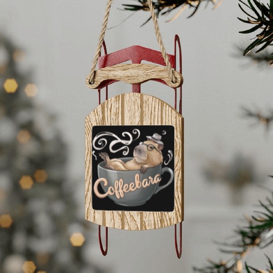 Coffeebara Capybara Coffedrinker Sled Ornaments