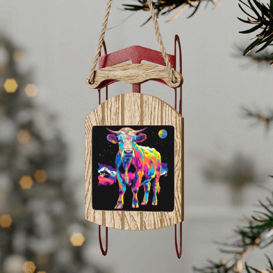 Hereford Cattle Farmer Popart Sled Ornaments