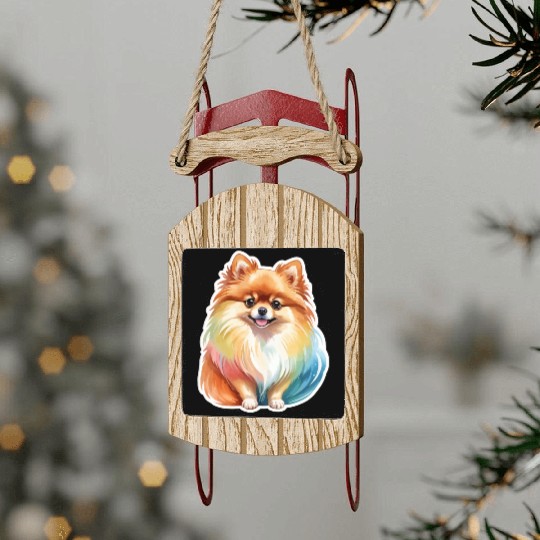 Pomeranian Watercolor Sled Ornaments