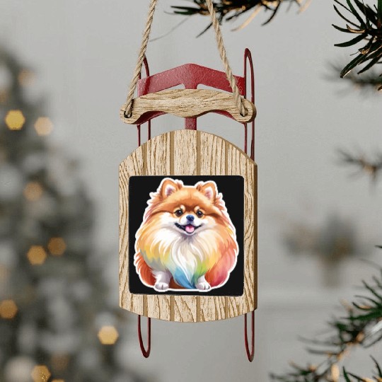 Pomeranian Watercolor Sled Ornaments
