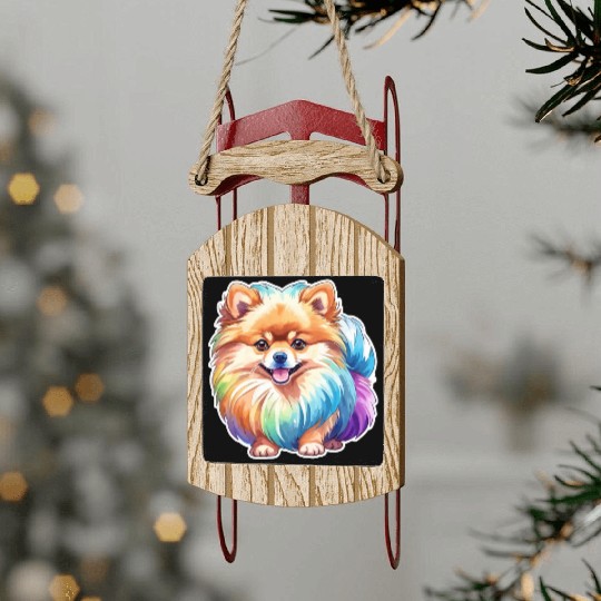 Pomeranian Watercolor Sled Ornaments