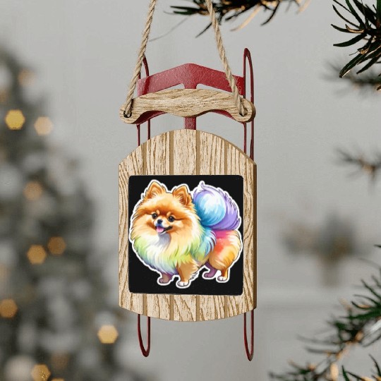 Pomeranian Watercolor Sled Ornaments