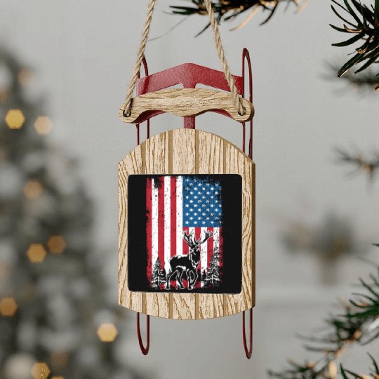 American Deer Hunter Patriotic Sled Ornaments