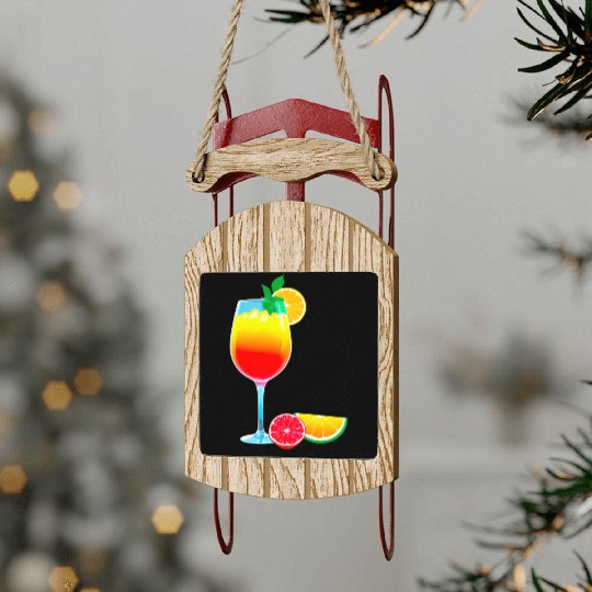 Colorful Cocktail with Fruit Garnish Sled Ornaments