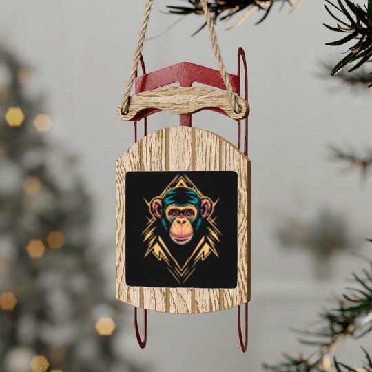 Vibrant Geometric Monkey Art with Neon Colors Sled Ornaments