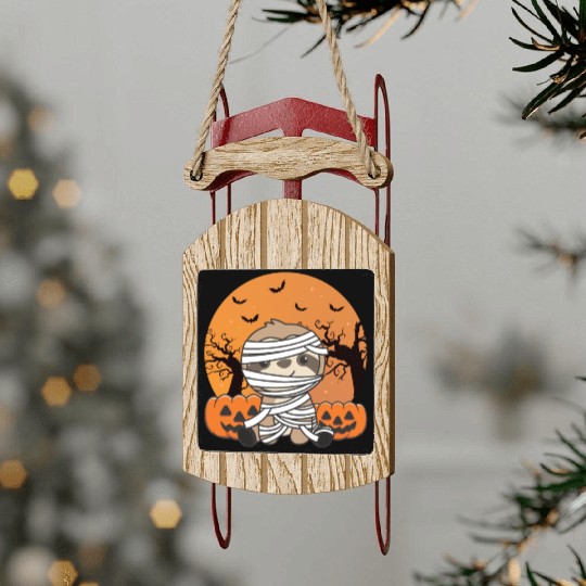 Sloth Mummy Pumpkin Sloths Happy Halloween Sled Ornaments