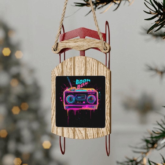 boombox 80s music Sled Ornaments