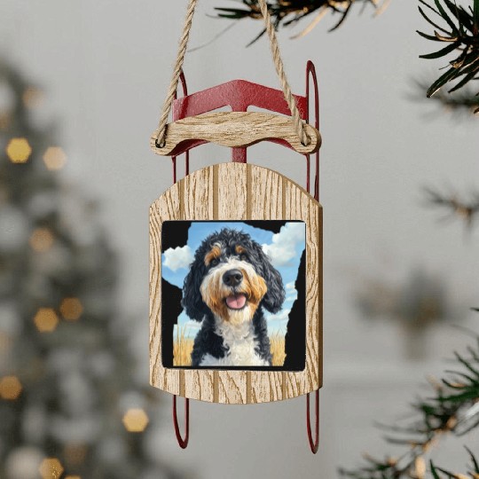 Bernedoodle Field Nature Bernedoodle Watercolor Sled Ornaments