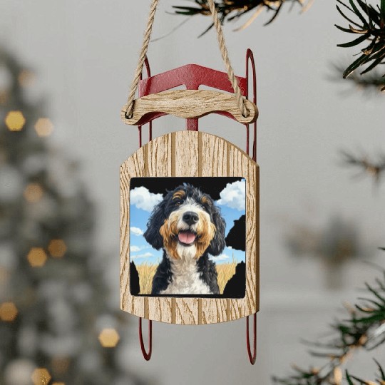 Bernedoodle Field Nature Bernedoodle Watercolor 2 Sled Ornaments