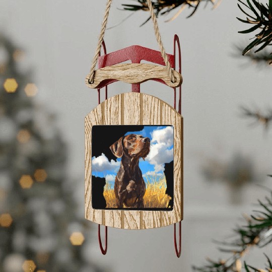 German Shorthaired Pointer Watercolor Picture Sled Ornaments
