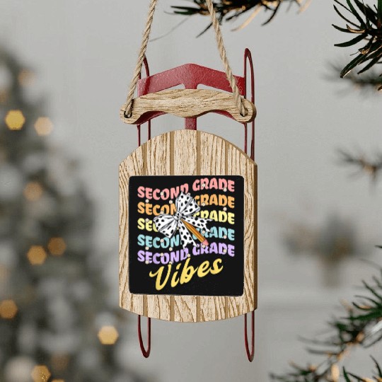 Second 2nd Grade Vibes Teacher Coquette Bow Dalmat Sled Ornaments