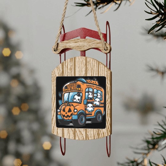 Ghost Halloween School Bus Sled Ornaments