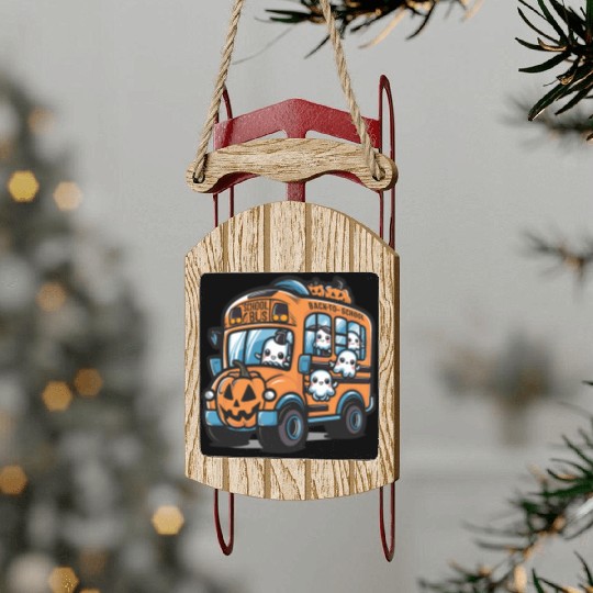 Ghost Halloween School Bus Sled Ornaments