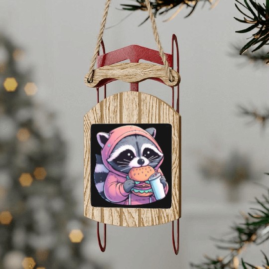 Trash Panda - Raccoon eating fast food Sled Ornaments
