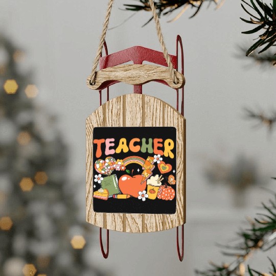 Teacher Fall Autumn Pumpkin Thanksgiving Thankful Sled Ornaments