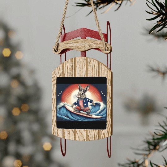 Stars & Stripes Surfer Bunny Sled Ornaments
