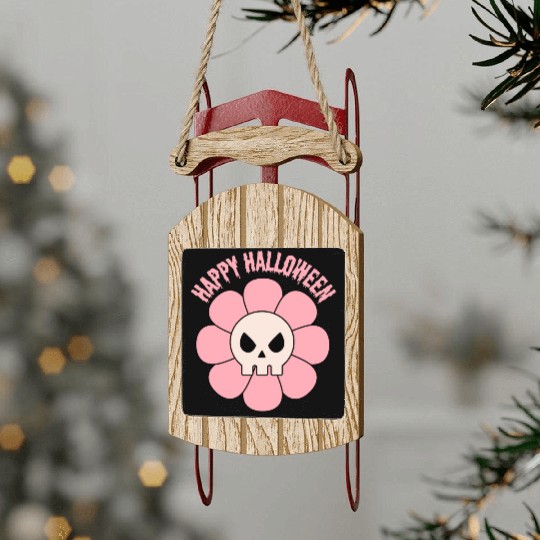 happy halloween flower skull pink and cute Sled Ornaments