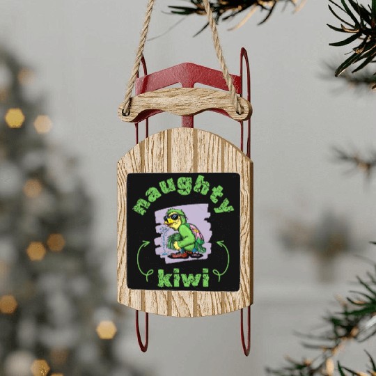 Funny naughty green kiwi bird Sled Ornaments