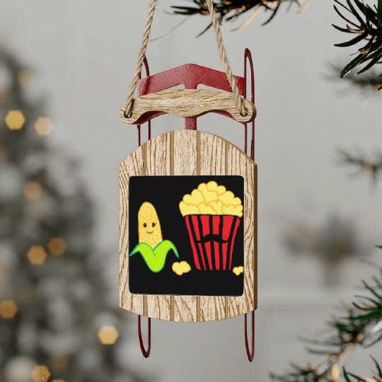 Baby corn and Popcorn Father and Baby design Sled Ornaments
