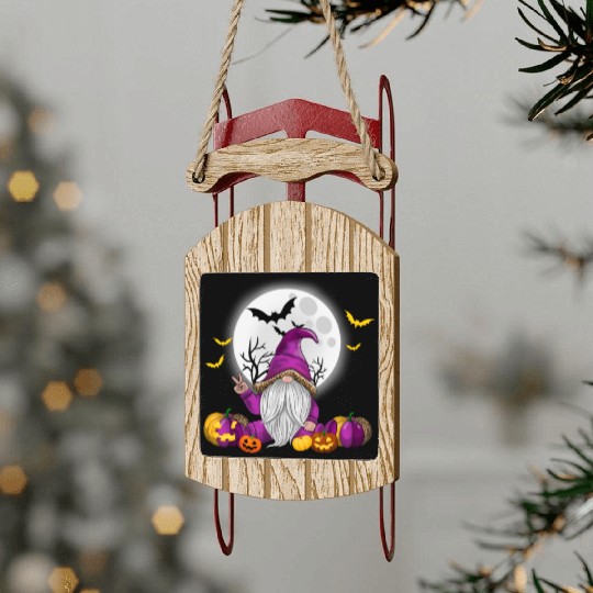 Halloween Gnomes, Happy Halloween Sled Ornaments