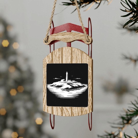 Lonely Island With Lighthouse On The Coast Sled Ornaments