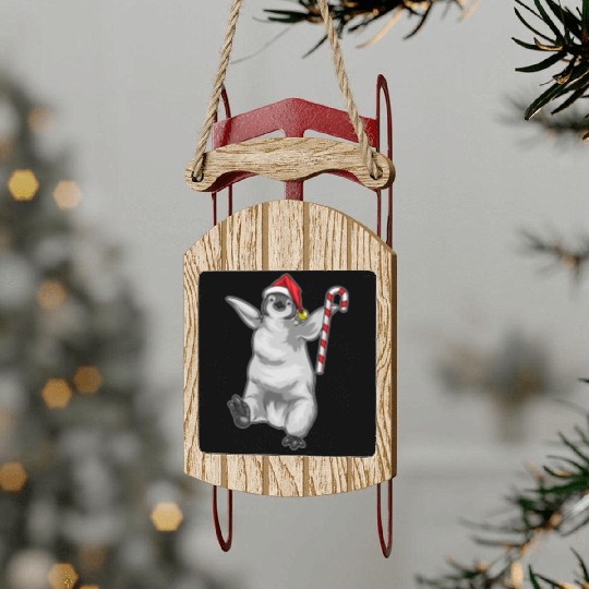 Penguin Christmas Candy cane Sled Ornaments