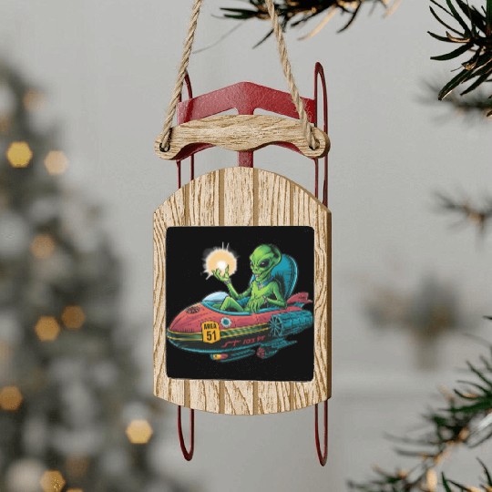 Alien in Area 51 Craft Sled Ornaments