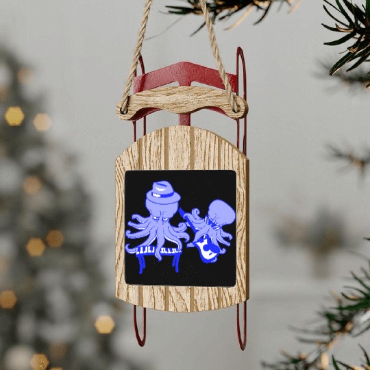 Two Octopus Kraken Squid Guitar Keyboard Band Team Sled Ornaments