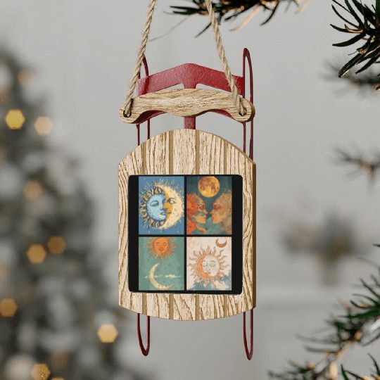 Moon and Sun Tarot Card Designed Look Sled Ornaments
