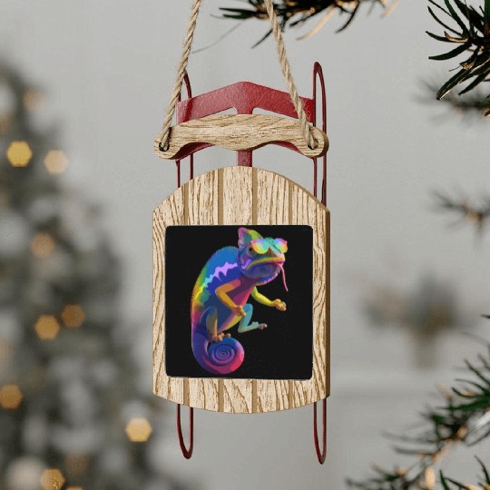 Psychedelic Chameleon Vibes Sled Ornaments