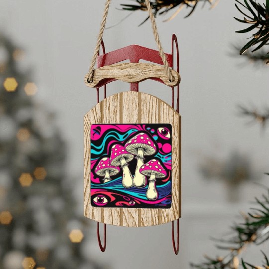 Psychedelic Shrooms: Neon Fungi Fantasy Sled Ornaments