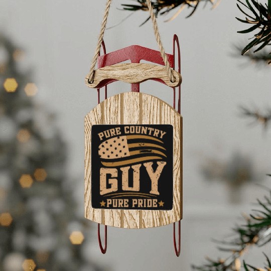 Small Town Us Flag Country Livin Boy Sled Ornaments