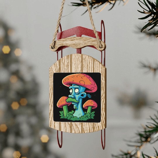 Mushroom Moustache Man – Trippy Fungi Art Sled Ornaments