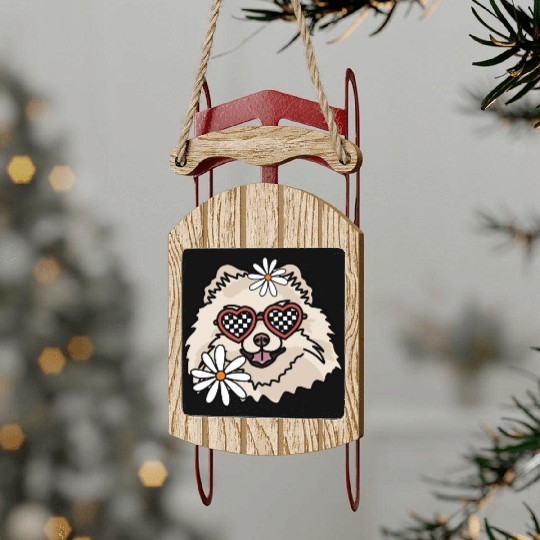 Pomeranian Retro Dog Sled Ornaments